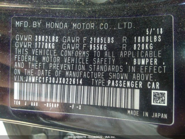 Photo 8 VIN: JHMFC1F30JX022614 - HONDA CIVIC SEDAN 