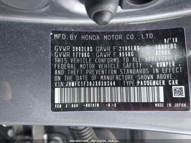 Photo 8 VIN: JHMFC1F30JX038344 - HONDA CIVIC 