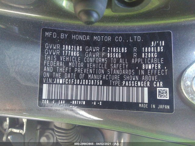 Photo 8 VIN: JHMFC1F30JX038750 - HONDA CIVIC SEDAN 