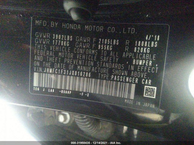 Photo 8 VIN: JHMFC1F31JX016286 - HONDA CIVIC SEDAN 