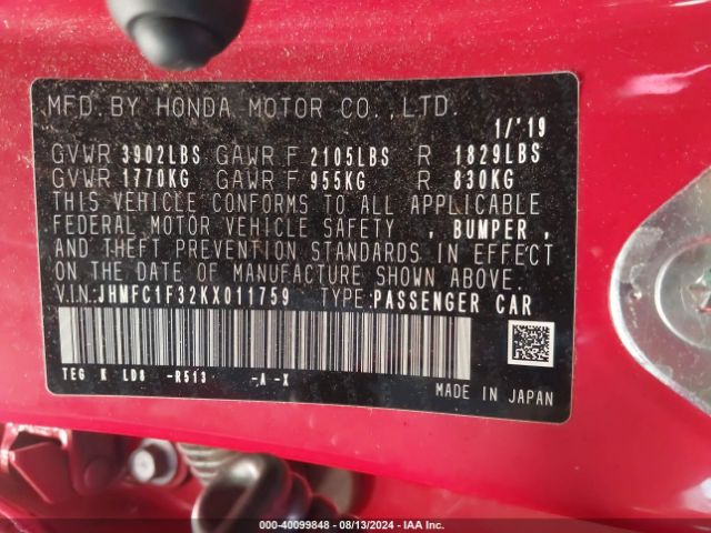 Photo 8 VIN: JHMFC1F32KX011759 - HONDA CIVIC 