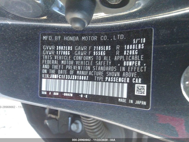 Photo 8 VIN: JHMFC1F33JX018007 - HONDA CIVIC SEDAN 