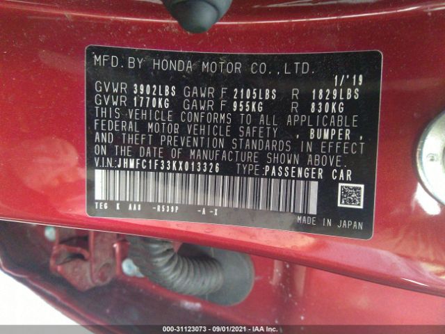 Photo 8 VIN: JHMFC1F33KX013326 - HONDA CIVIC SEDAN 