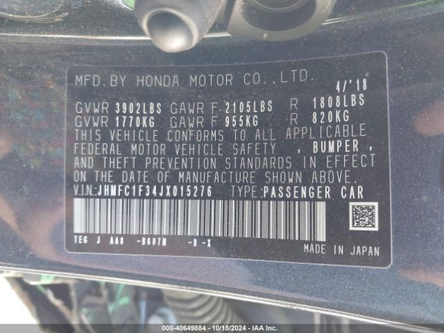 Photo 8 VIN: JHMFC1F34JX015276 - HONDA CIVIC 