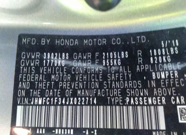 Photo 8 VIN: JHMFC1F34JX022714 - HONDA CIVIC EX 