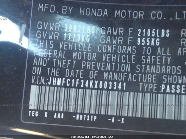 Photo 8 VIN: JHMFC1F34KX003341 - HONDA CIVIC SEDAN 