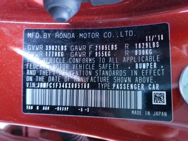 Photo 9 VIN: JHMFC1F34KX005168 - HONDA CIVIC EX 