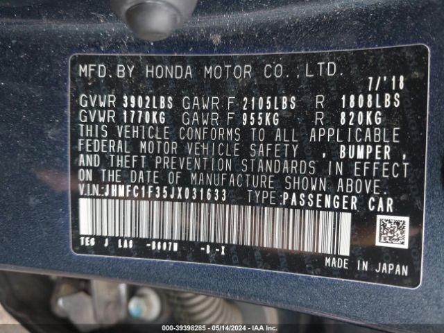 Photo 8 VIN: JHMFC1F35JX031633 - HONDA CIVIC 