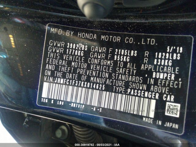 Photo 8 VIN: JHMFC1F37KX014625 - HONDA CIVIC SEDAN 