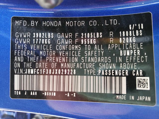 Photo 9 VIN: JHMFC1F38JX029228 - HONDA CIVIC EX 