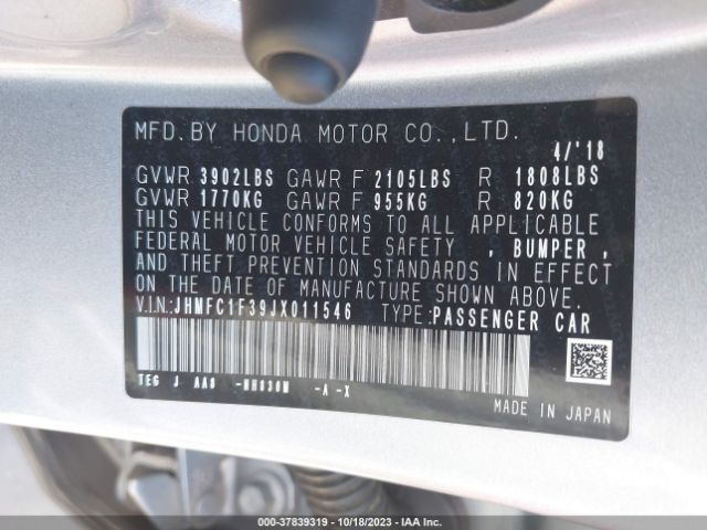 Photo 8 VIN: JHMFC1F39JX011546 - HONDA CIVIC 