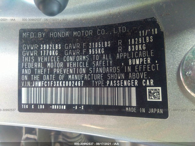 Photo 8 VIN: JHMFC1F3XKX002467 - HONDA CIVIC SEDAN 