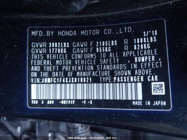 Photo 8 VIN: JHMFC1F4XJX010821 - HONDA CIVIC 