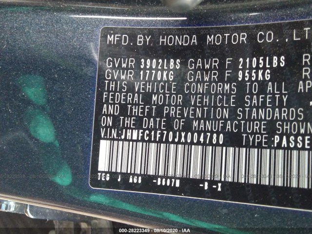 Photo 8 VIN: JHMFC1F70JX004780 - HONDA CIVIC SEDAN 