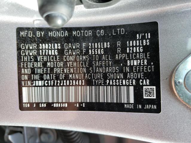 Photo 9 VIN: JHMFC1F72JX039403 - HONDA CIVIC EXL 