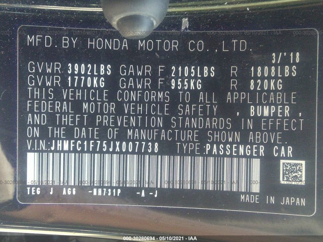 Photo 8 VIN: JHMFC1F75JX007738 - HONDA CIVIC SEDAN 