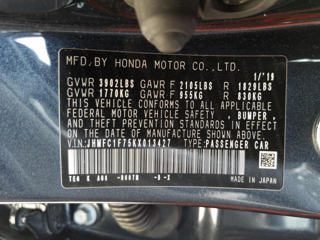 Photo 9 VIN: JHMFC1F75KX013427 - HONDA CIVIC EXL 