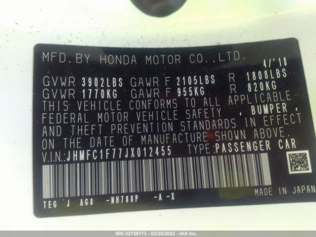 Photo 8 VIN: JHMFC1F77JX012455 - HONDA CIVIC SEDAN 