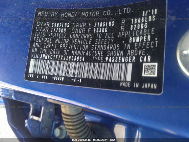 Photo 8 VIN: JHMFC1F7XJX008934 - HONDA CIVIC SEDAN 