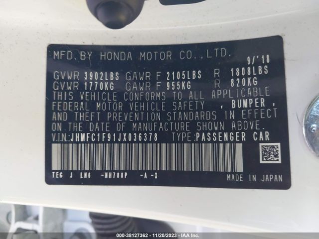 Photo 8 VIN: JHMFC1F91JX036378 - HONDA CIVIC SEDAN 