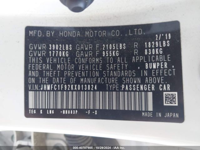 Photo 8 VIN: JHMFC1F92KX013824 - HONDA CIVIC 