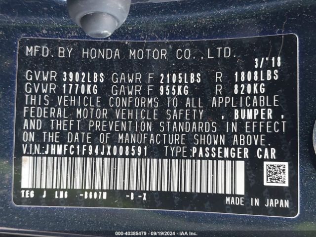 Photo 8 VIN: JHMFC1F94JX008591 - HONDA CIVIC 