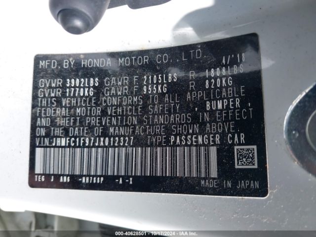 Photo 8 VIN: JHMFC1F97JX012327 - HONDA CIVIC 