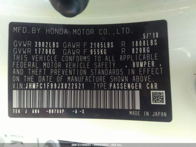 Photo 8 VIN: JHMFC1F99JX022521 - HONDA CIVIC SEDAN 