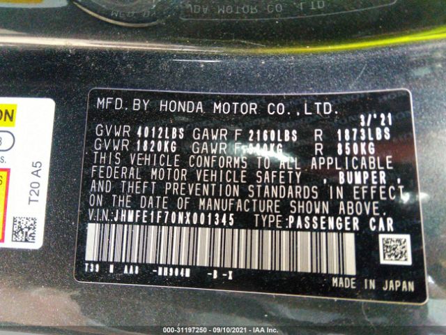 Photo 8 VIN: JHMFE1F70NX001345 - HONDA CIVIC SEDAN 