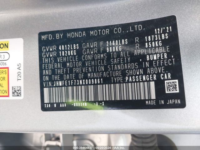 Photo 8 VIN: JHMFE1F73NX009861 - HONDA CIVIC 