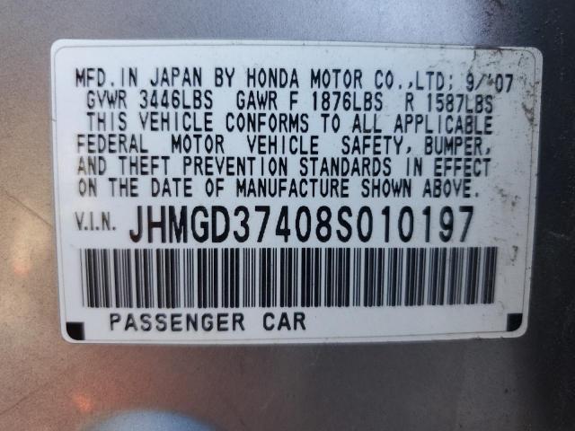 Photo 11 VIN: JHMGD37408S010197 - HONDA FIT 