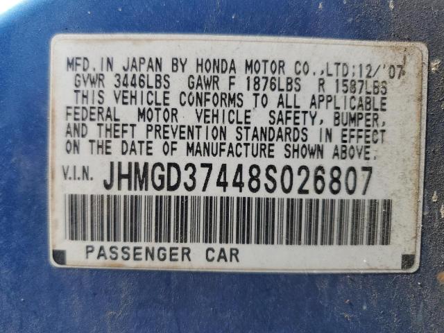 Photo 11 VIN: JHMGD37448S026807 - HONDA FIT 