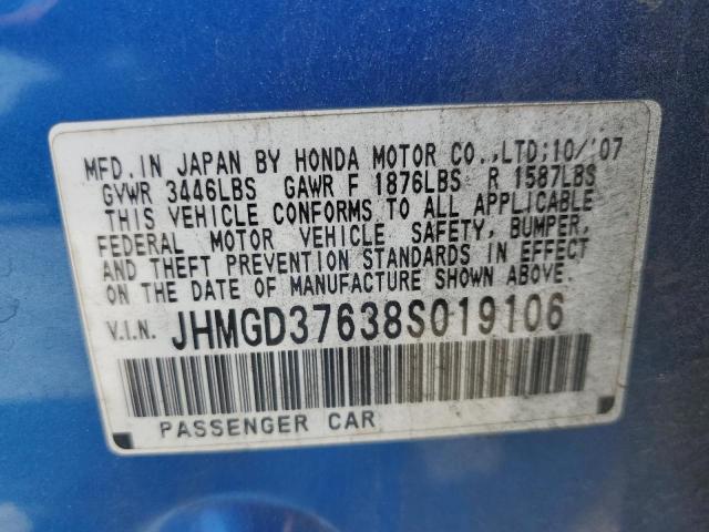 Photo 12 VIN: JHMGD37638S019106 - HONDA FIT 