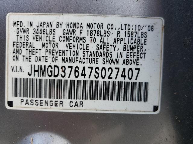 Photo 11 VIN: JHMGD37647S027407 - HONDA FIT 