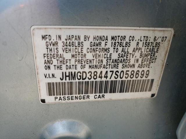 Photo 11 VIN: JHMGD38447S058699 - HONDA FIT 