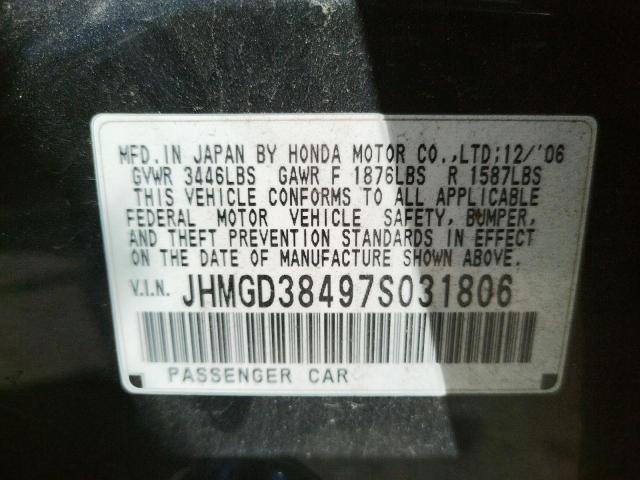 Photo 9 VIN: JHMGD38497S031806 - HONDA FIT 