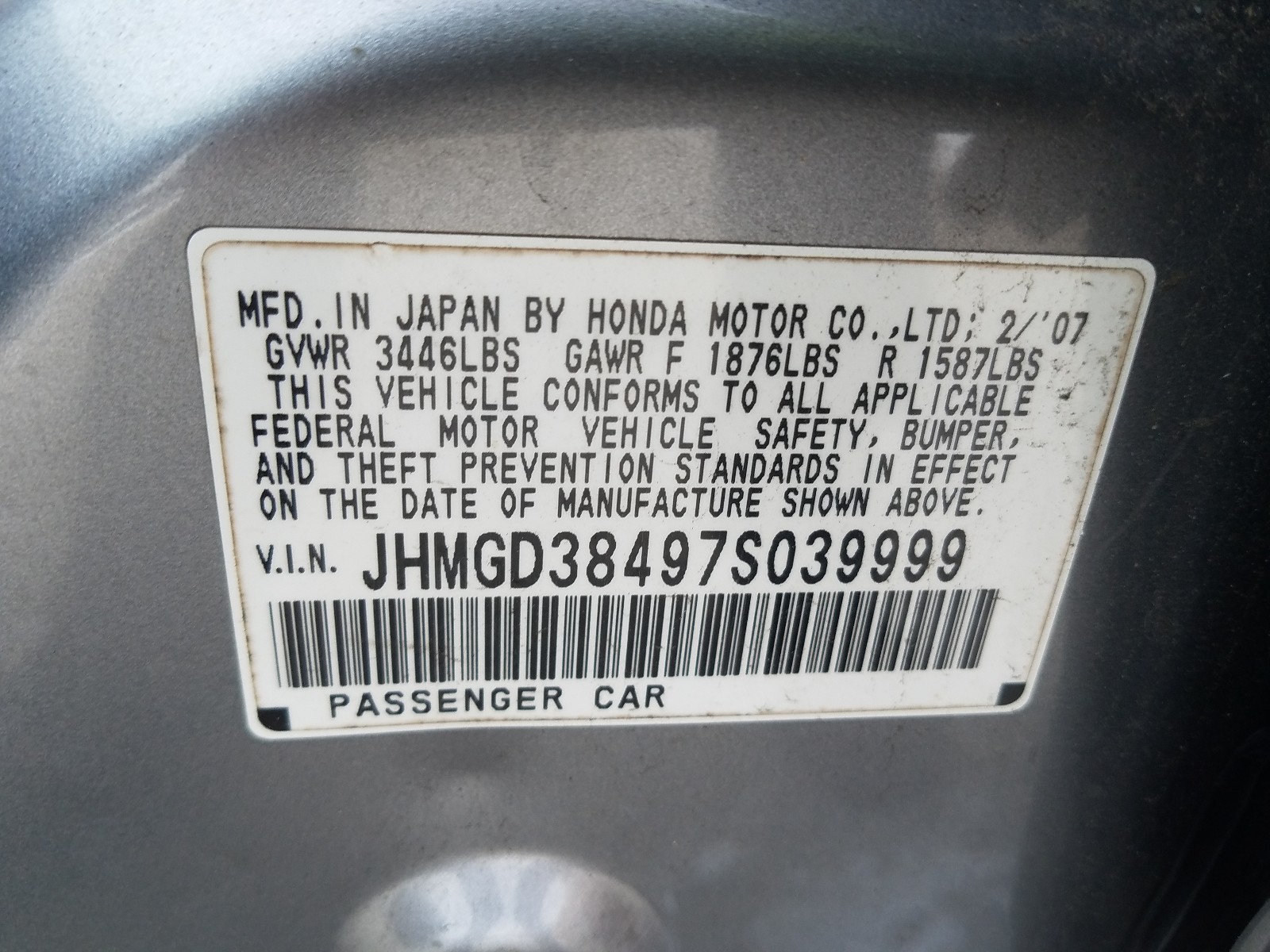 Photo 9 VIN: JHMGD38497S039999 - HONDA FIT 