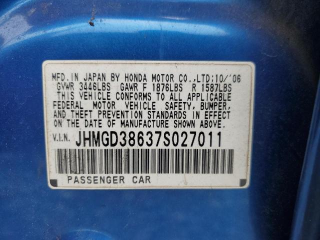 Photo 11 VIN: JHMGD38637S027011 - HONDA FIT S 