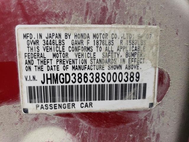 Photo 11 VIN: JHMGD38638S000389 - HONDA FIT 