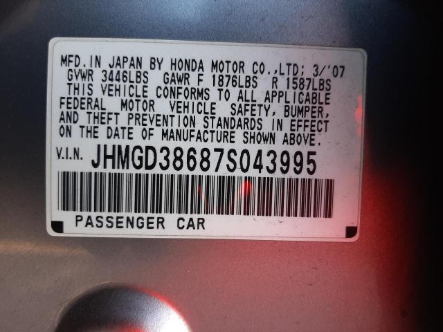 Photo 9 VIN: JHMGD38687S043995 - HONDA FIT S 