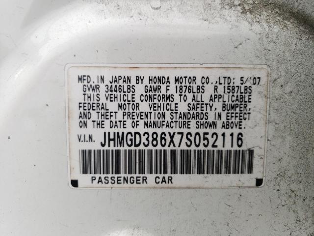 Photo 11 VIN: JHMGD386X7S052116 - HONDA FIT 