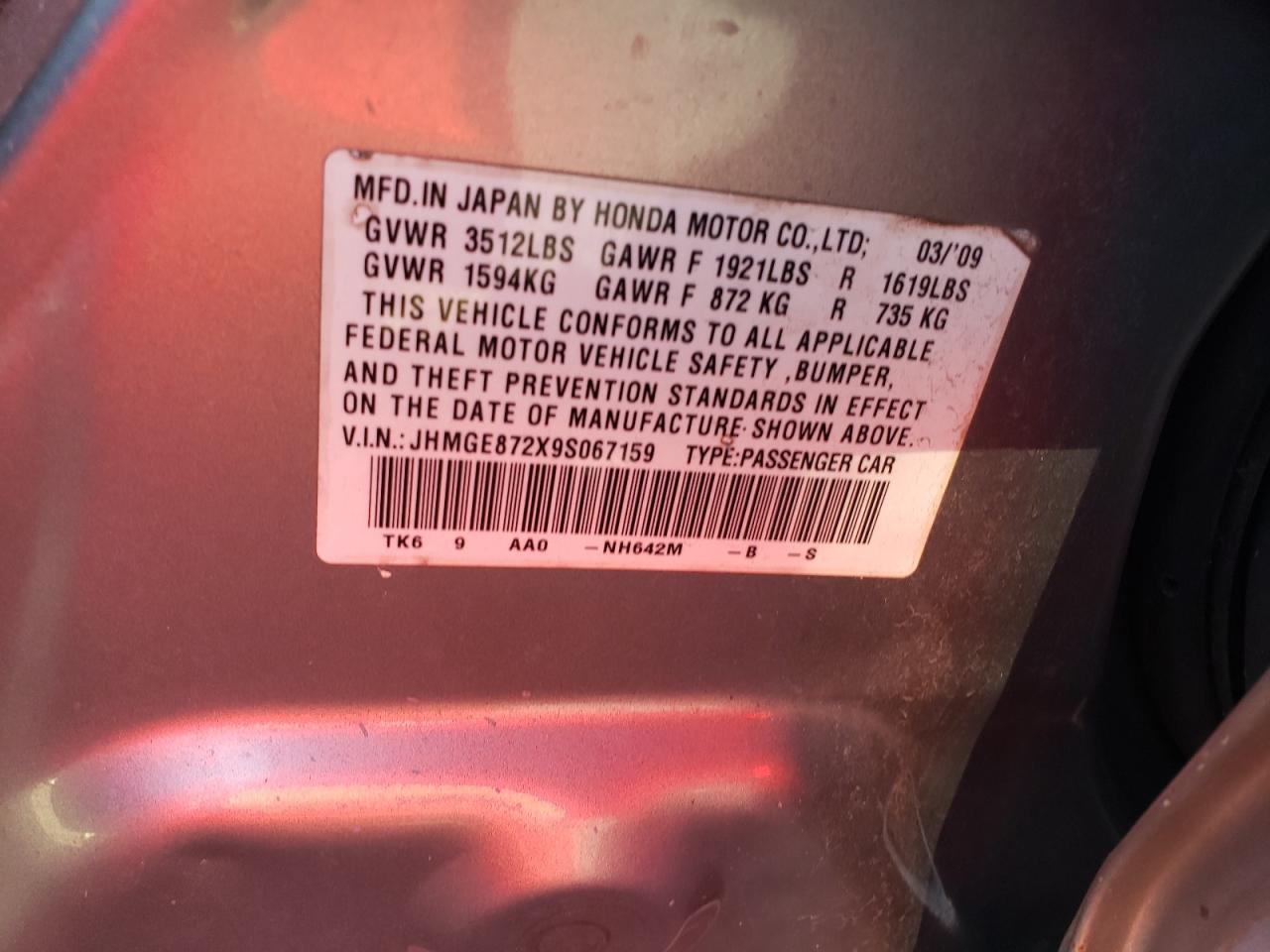 Photo 12 VIN: JHMGE872X9S067159 - HONDA FIT 