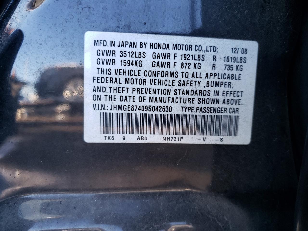 Photo 11 VIN: JHMGE87409S042630 - HONDA FIT 