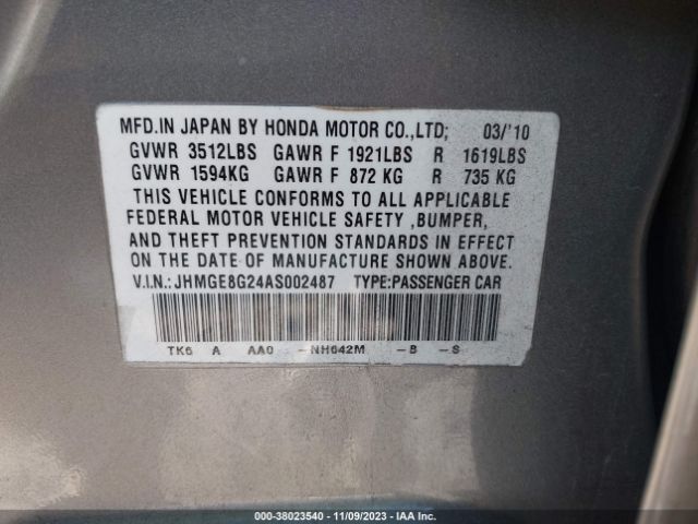 Photo 8 VIN: JHMGE8G24AS002487 - HONDA FIT 