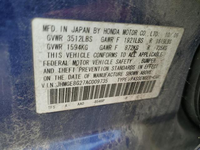 Photo 9 VIN: JHMGE8G27AC009735 - HONDA FIT 