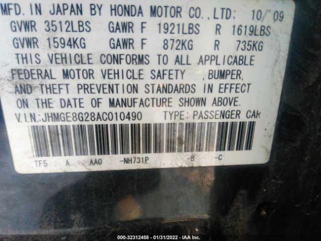 Photo 8 VIN: JHMGE8G28AC010490 - HONDA FIT 