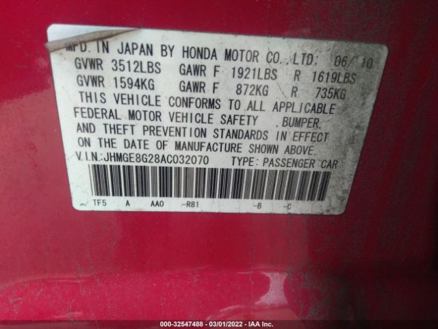 Photo 8 VIN: JHMGE8G28AC032070 - HONDA FIT 