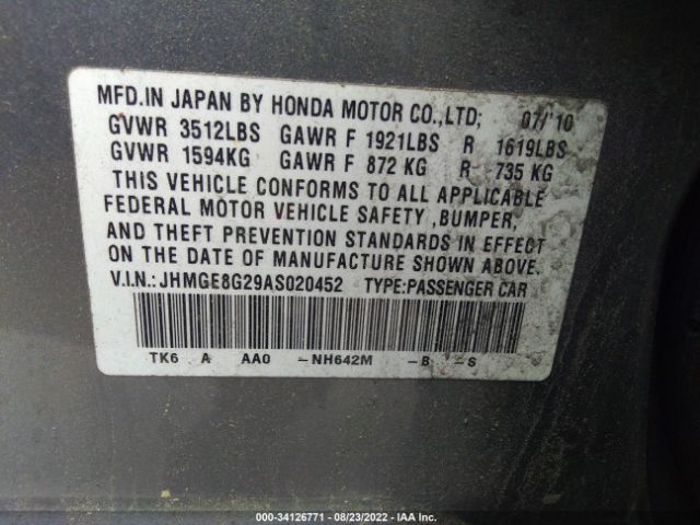 Photo 8 VIN: JHMGE8G29AS020452 - HONDA FIT 