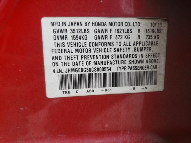 Photo 9 VIN: JHMGE8G30CS000554 - HONDA FIT 