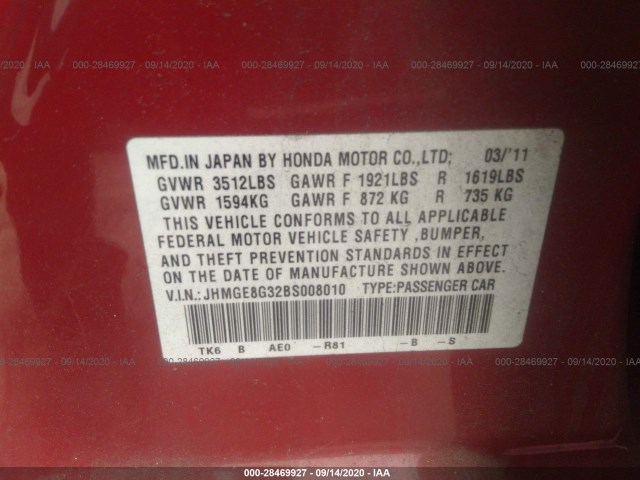 Photo 8 VIN: JHMGE8G32BS008010 - HONDA FIT 